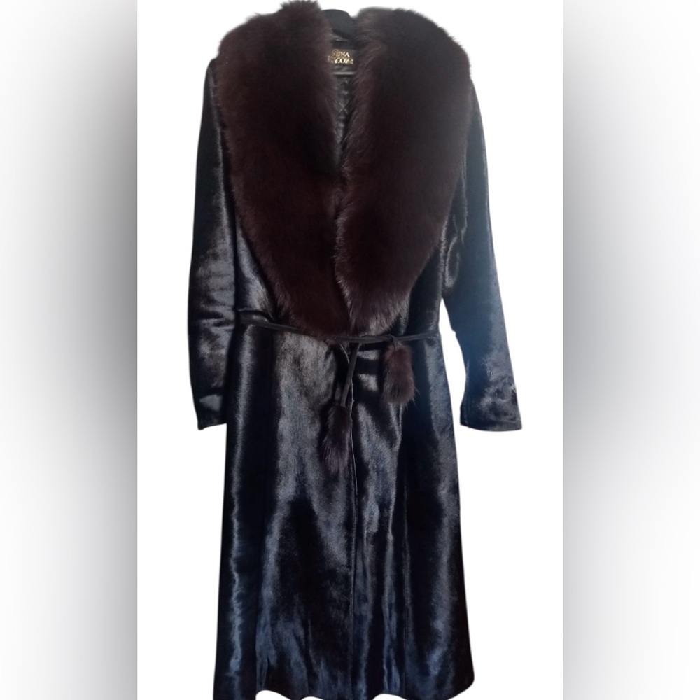 Elegant Gina Bacconi Italian Black Pony Fur Women's Coat